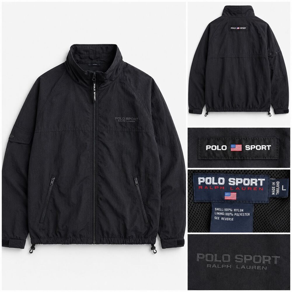 Vintage Polo Sport Ralph Lauren Men’s Large Full Zip Jacket Windbreaker Black